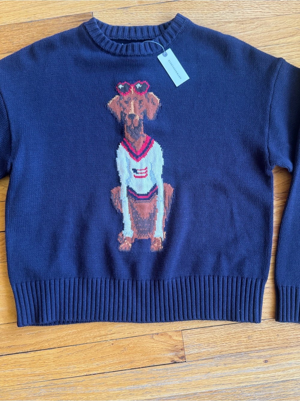 Anthropologie Jolene Americana Pullover Navy Dog Graphic Sweater Cotton XS S - Picture 2 of 5